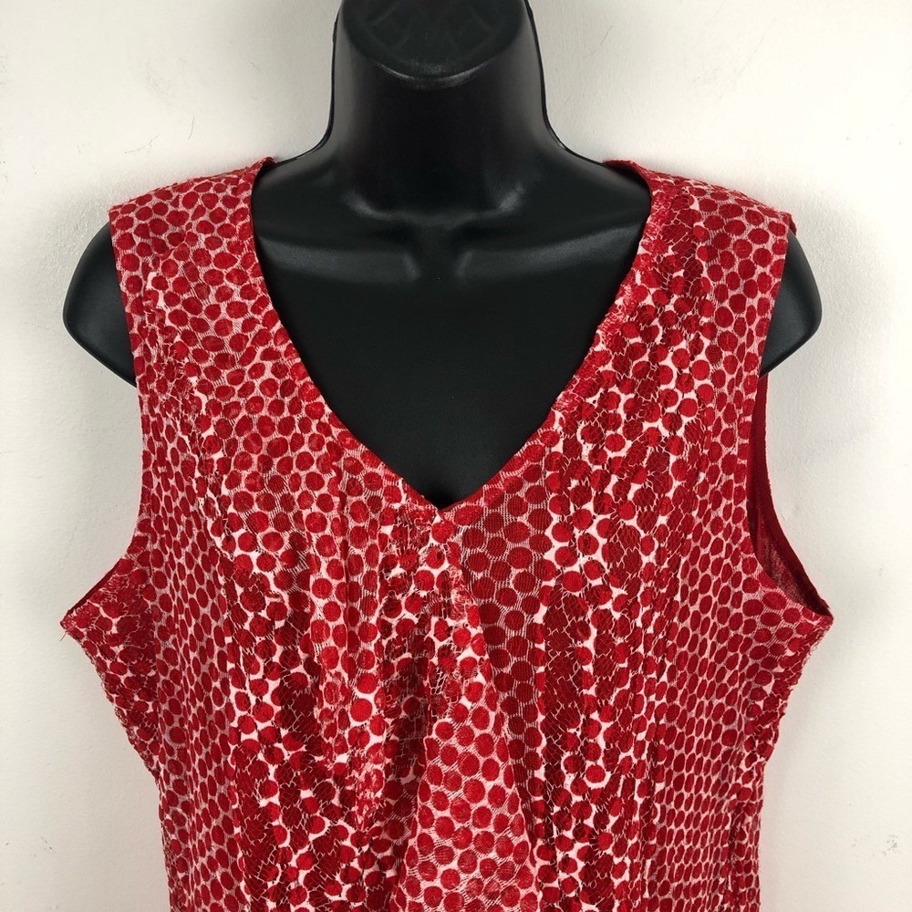Chicos Shirt RED WHITE TOP BLOUSE RUFFLE 2 LARGE Polka Dot Lined